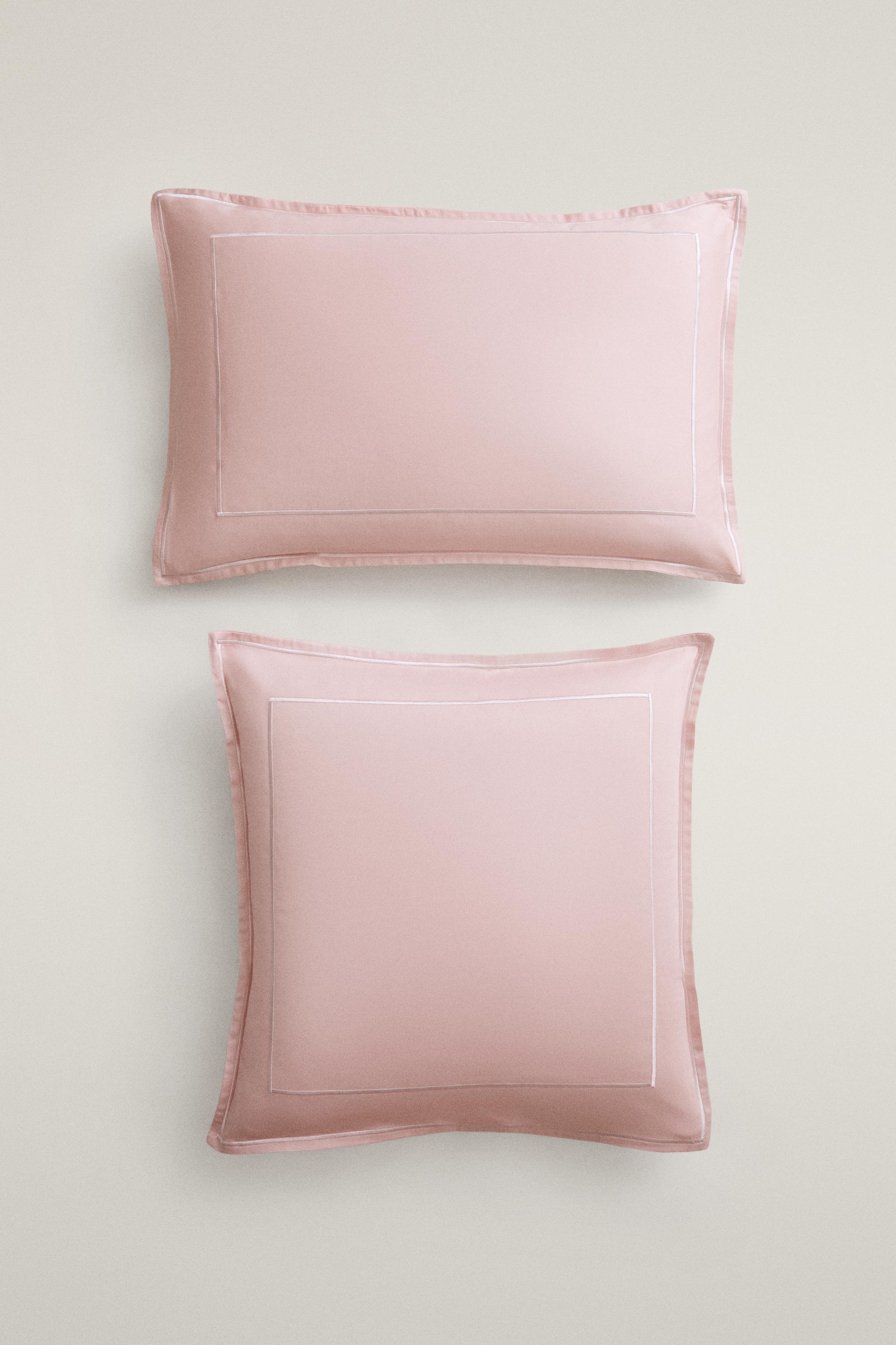 SATEEN PILLOWCASE WITH DOUBLE TRIM — Light pink