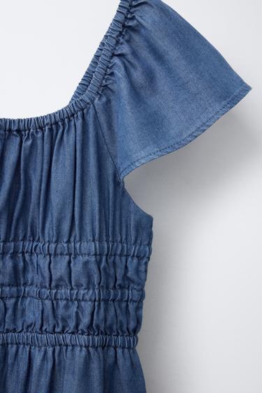FLOWING SHIRRED DENIM DRESS - Blue by Zara - Image 2