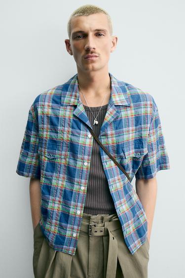 RELAXED FIT CHECK SHIRT - Mid-blue by Zara - Image 4