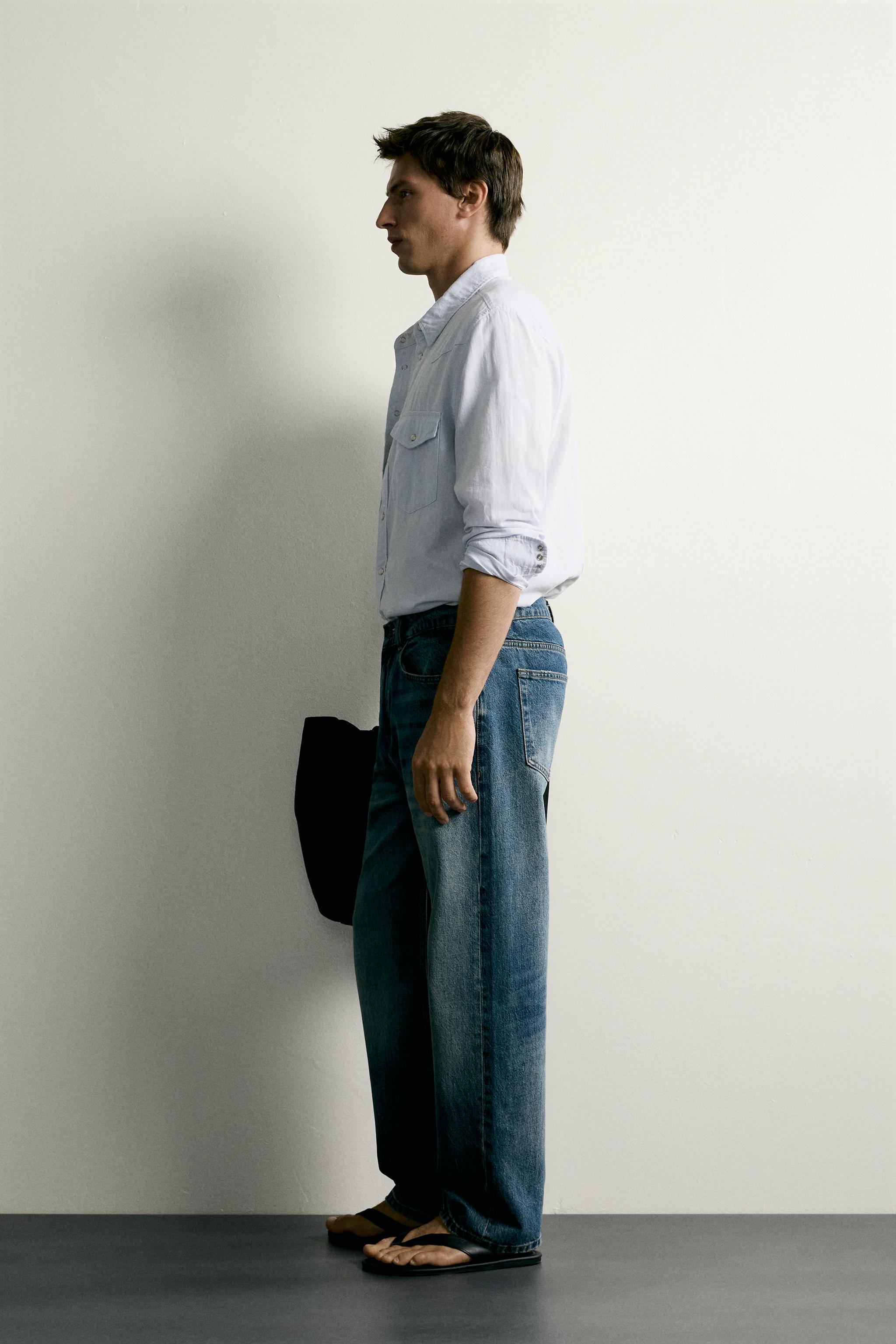 Zara PAMUKLU VE KETEN WESTERN REGULAR FIT GÖMLEK görsel 4