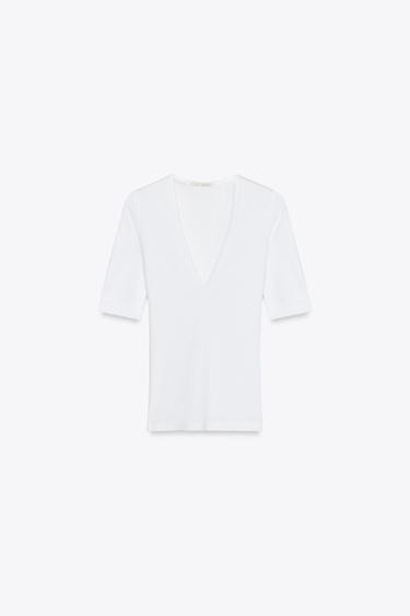 T-SHIRT AUS GEWASCHENER BAUMWOLLE - Weiß von Zara