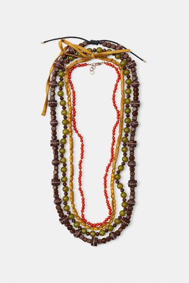 PACK OF 4 WOODEN BEAD NECKLACES - Multicoloured by Zara