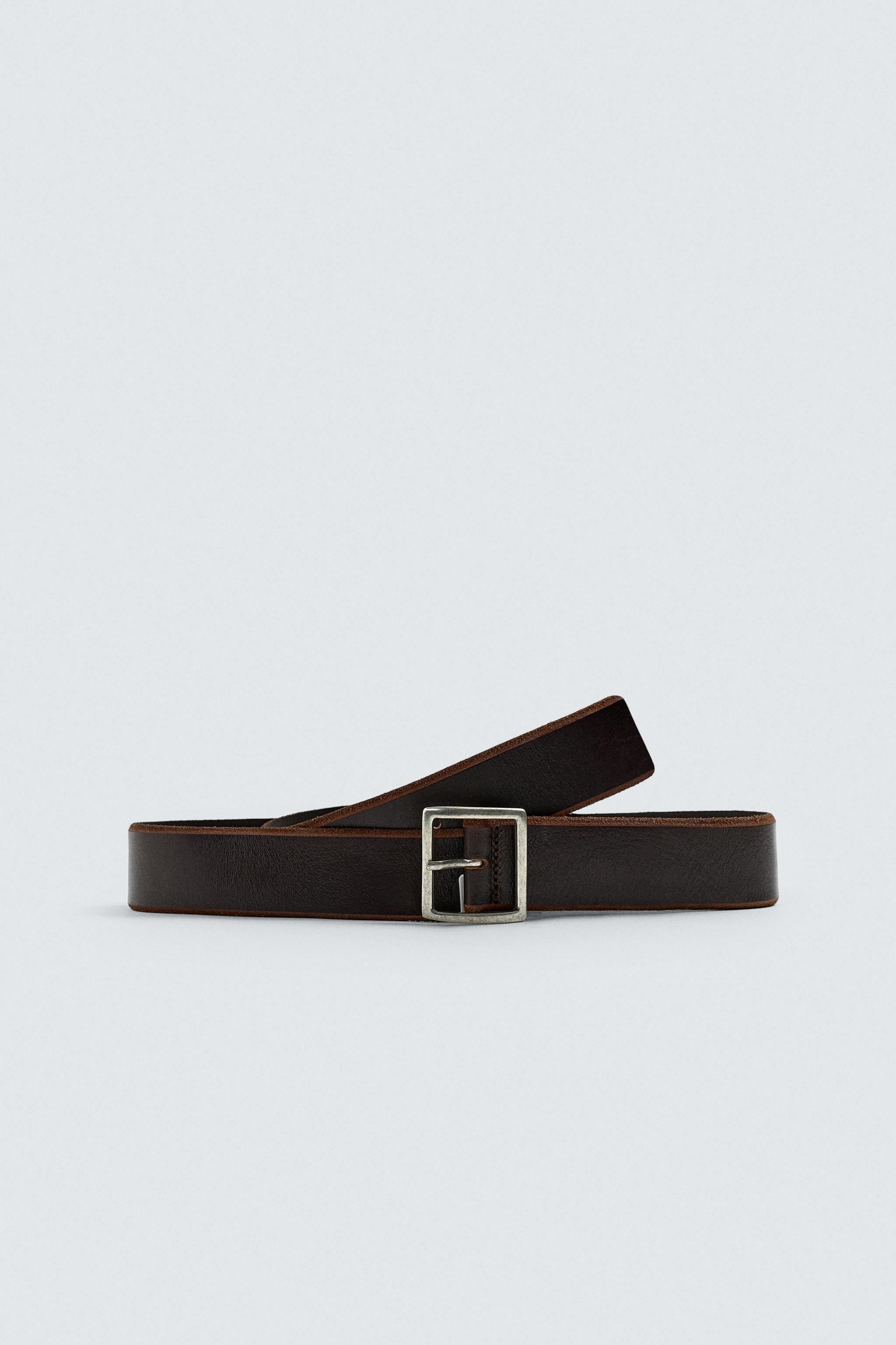 ZARA メタルチップ付きレザーベルト JP85(S)新品未使用 メタルチップ付きレザーベルト - ブラウン | ZARA Japan / 日本