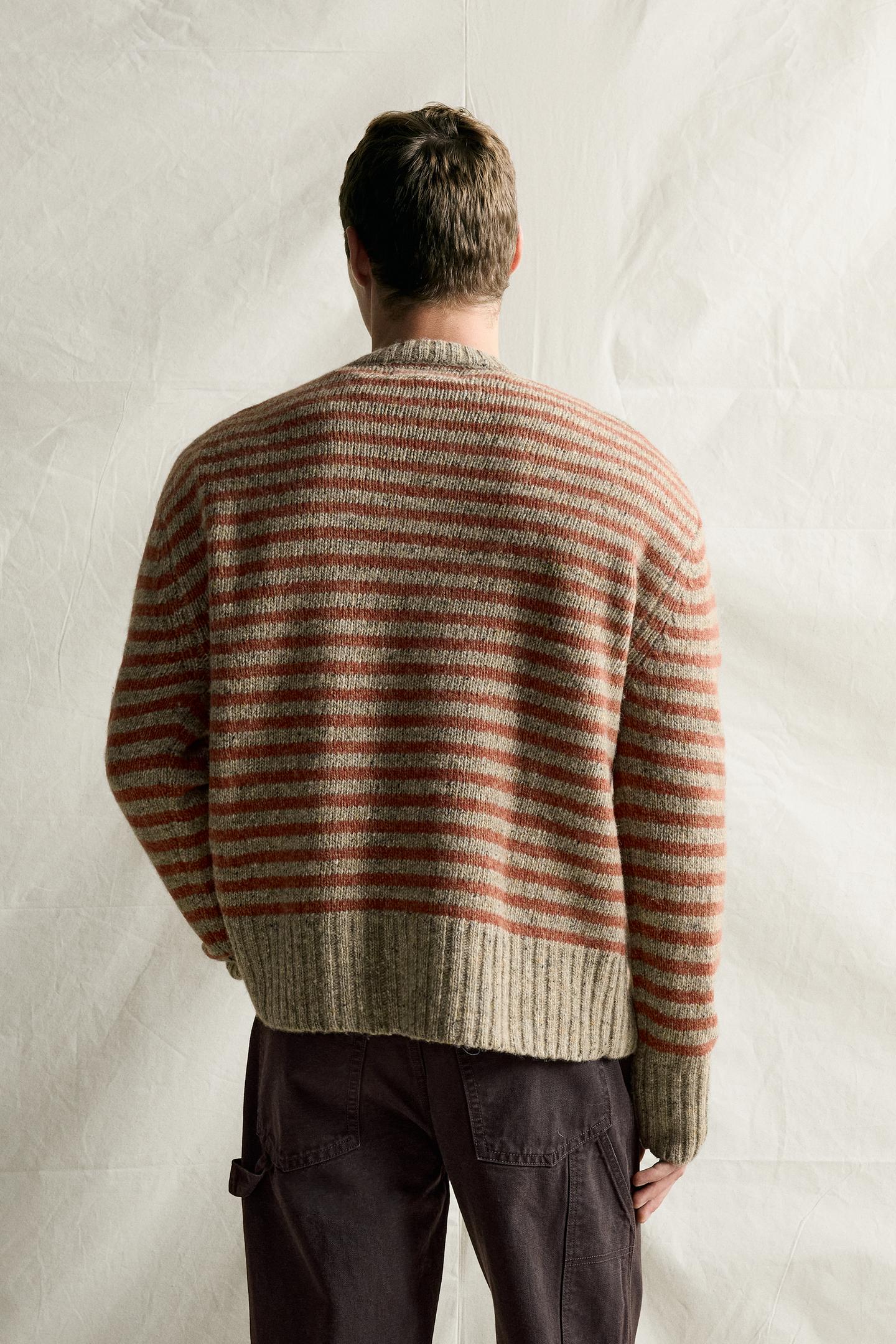 Мужской свитер Zara Striped Botonato Jacquard Jumper, цвет: Красный полосатый — фото 2