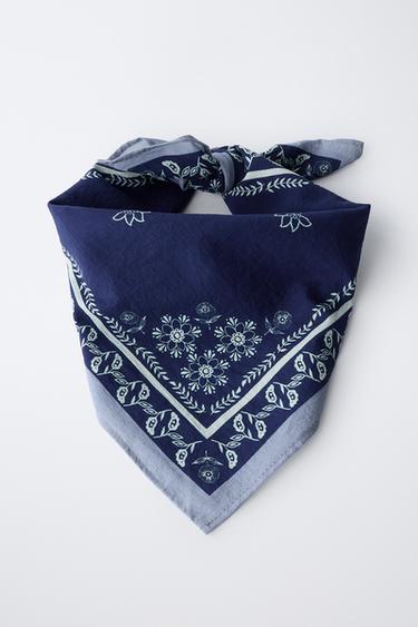 FLORAL PRINT SQUARE BANDANA - Blue by Zara - Image 3