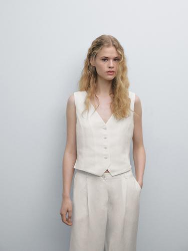 Zara Cropped V-neckline waistcoat - Ecru - Image 0