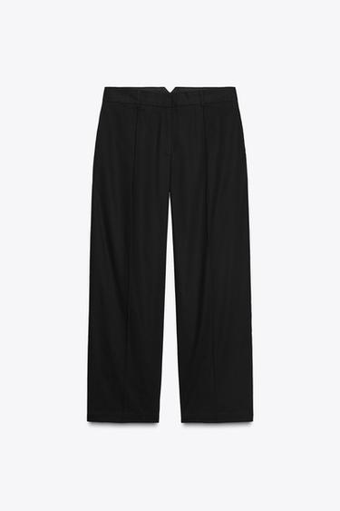 Zara POPLIN PLEATED PANTS - Black