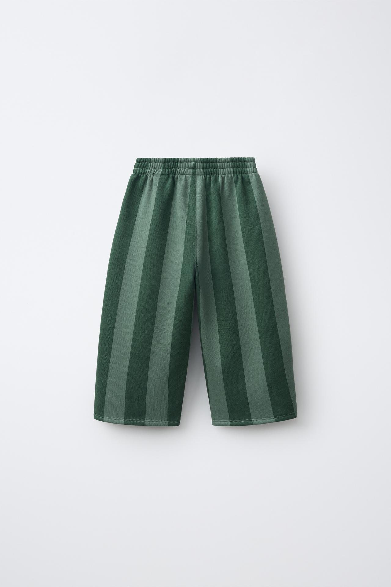 STRIPED BALLOON PANTS — Mid-green