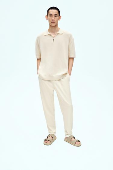 PURL KNIT POLO SHIRT WITH ZIP - Ecru by Zara - Image 0