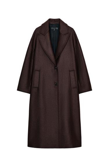 COAT WITH COMBINED LEATHER EFFECT COLLAR