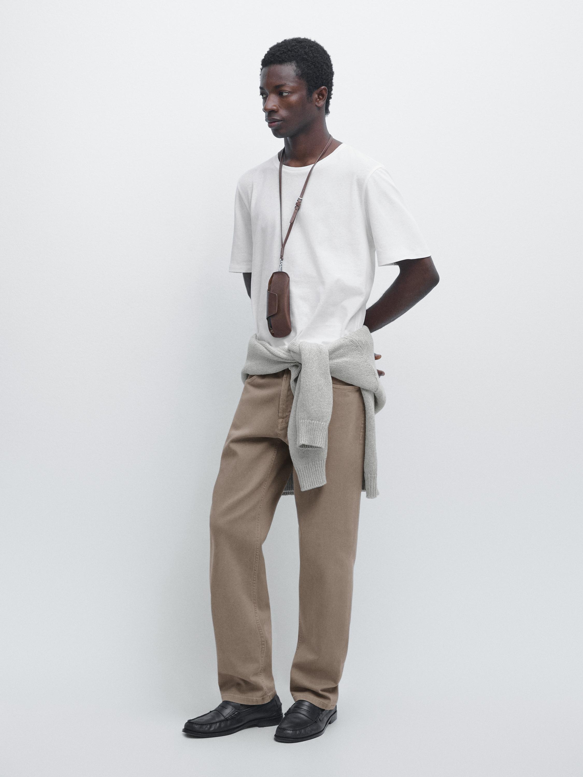 Short sleeve linen and cotton T-shirt — Oyster-white