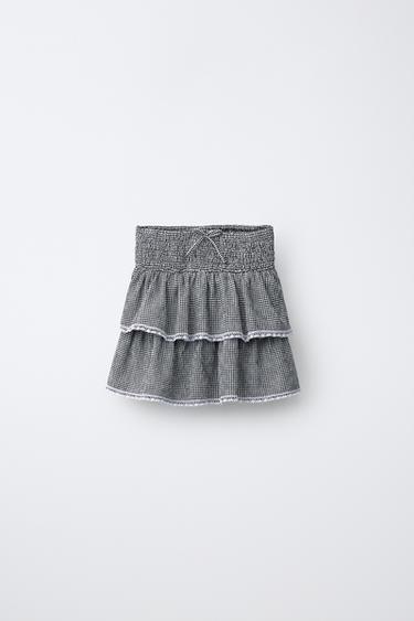 Zara Gingham 格紋蕾絲短裙 - 白色 / 黑色