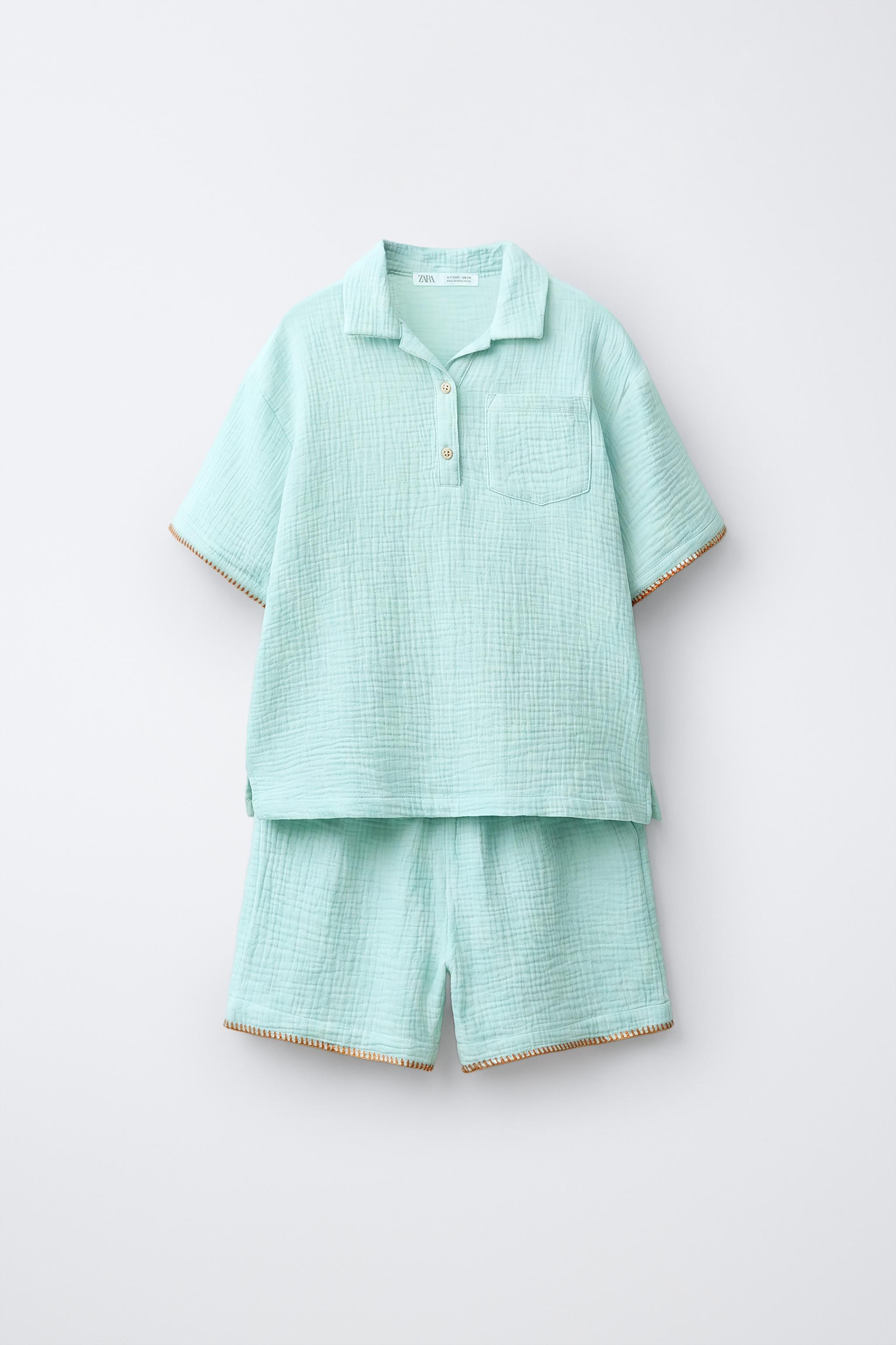 AGES 6-14 / TEXTURED PYJAMAS WITH POCKET - Sea green | ZARA Singapore