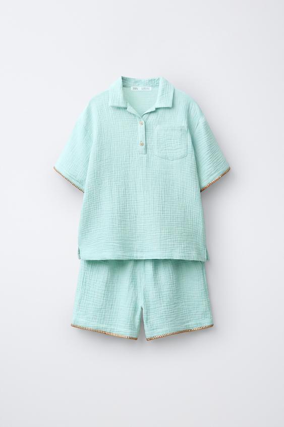6-14 AÑOS/ PIJAMA TEXTURA BOLSILLO - Verde agua de Zara - Imagen 0