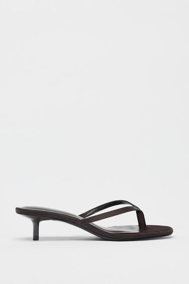 SATIN KITTEN-HEEL SANDALS - Brown by Zara