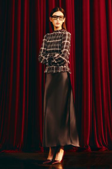 ハニカムチェック柄シャツブラウン/ エクリュZaraのハニカムチェック柄シャツ - ブラウン/ エクリュ 