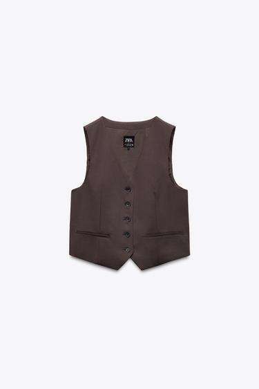 WAISTCOAT WITH TAB - Maroon Grey by Zara - Image 4