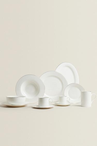RIMMED BONE CHINA OVAL SERVING DISH - Gold by Zara - Image 5