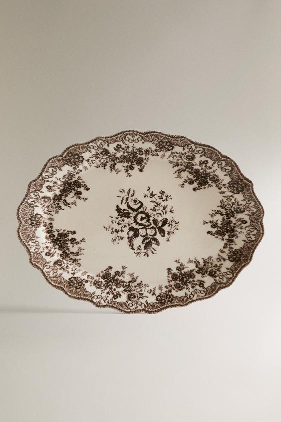 FLORAL EARTHENWARE SERVING DISH