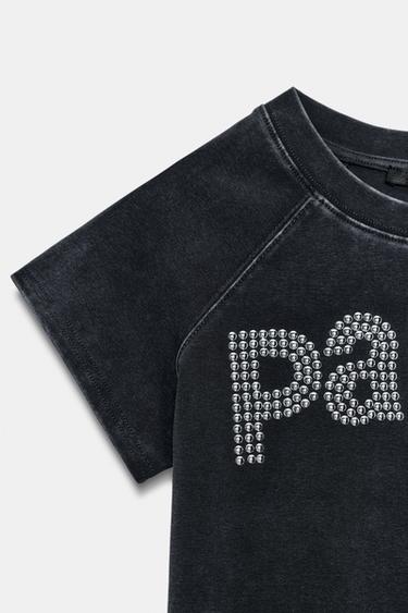 T-SHIRT EFFET DÉLAVÉ CLOUS - Charbon de Zara - Image 2