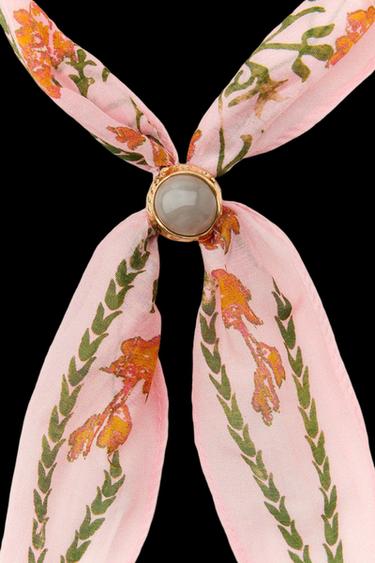 SILK BANDANA WITH STONE FLOWER PRINT - Pink by Zara