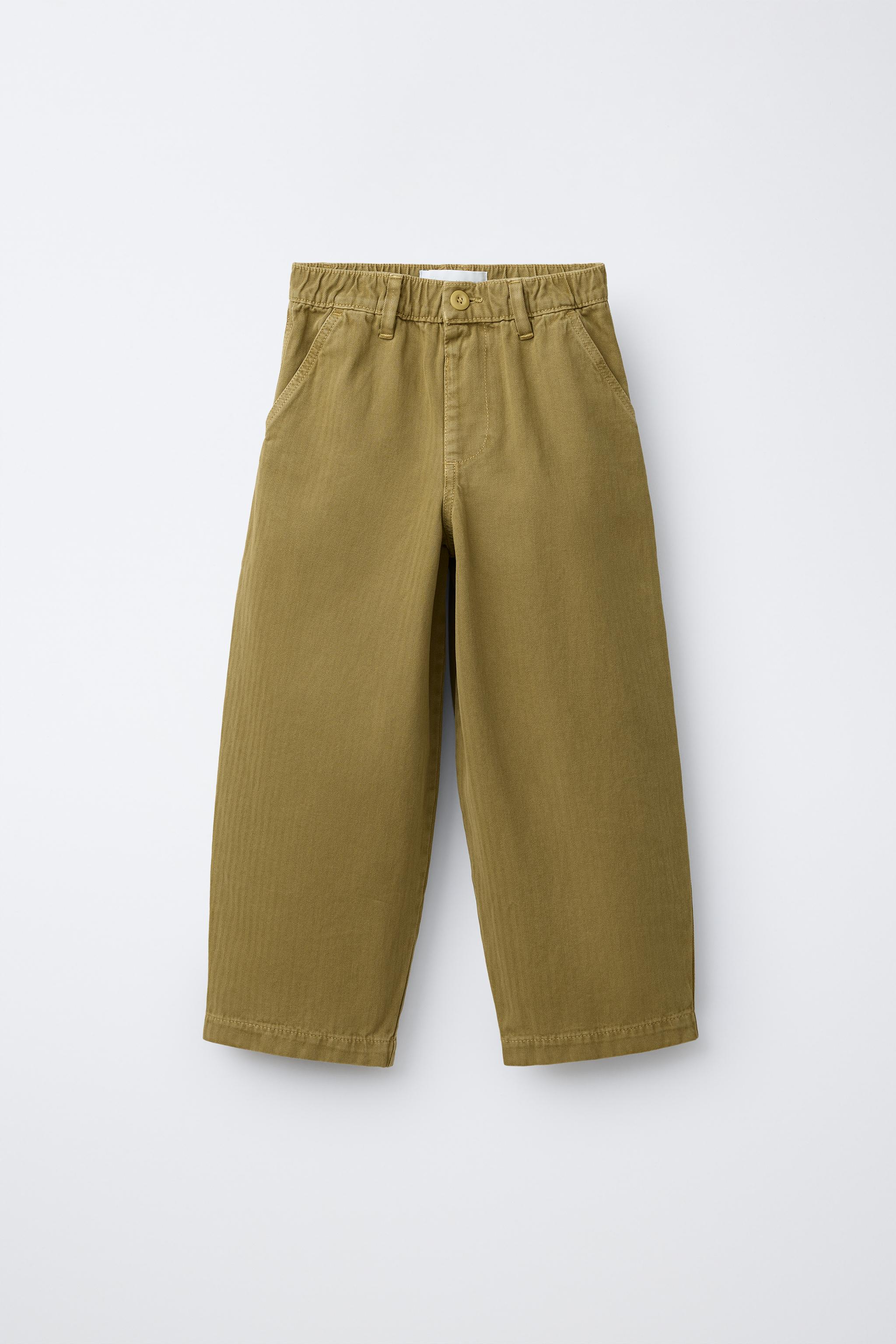 HERRINGBONE BAGGY PANTS - Khaki | ZARA United States