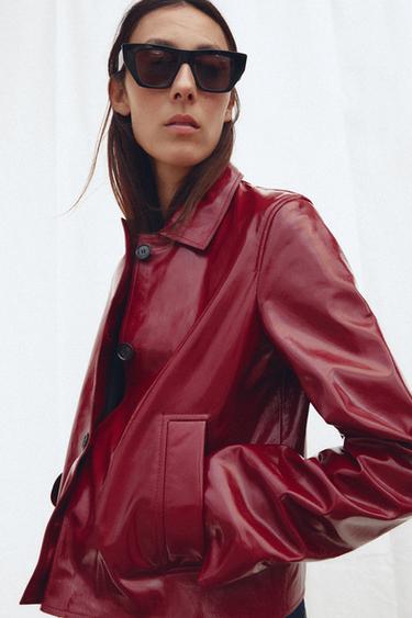 CAZADORA PIEL 100% ZW COLLECTION LIMITED EDITION - Rojo vivo de Zara