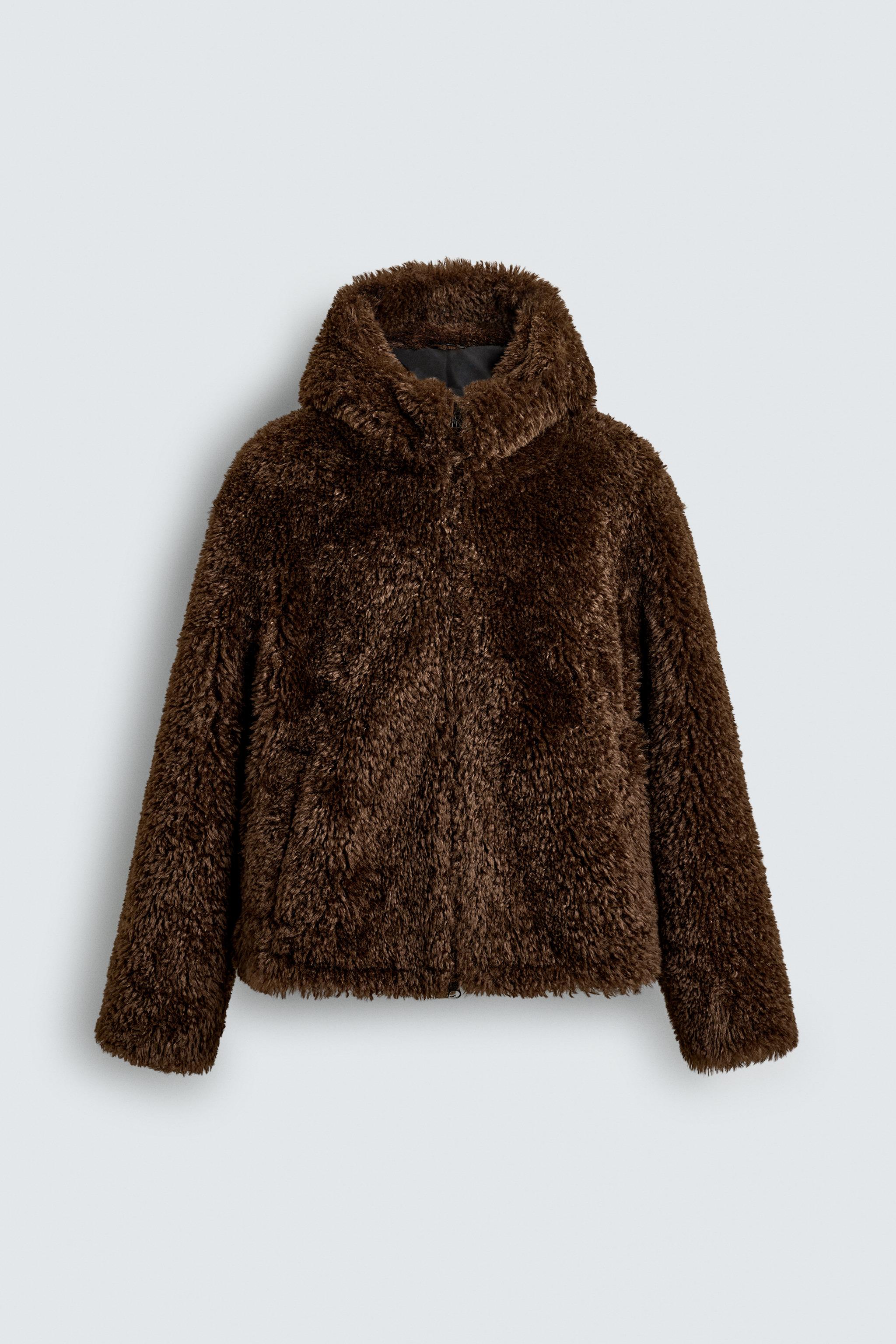 ZARA フェイクファージャケット ブラウン フェイクファーフード付きジャケット - ブラウン | ZARA Japan / 日本