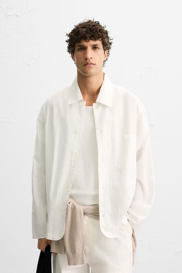 CHEMISE STRUCTURÉE À RAYURES - Blanc de Zara - Image 1