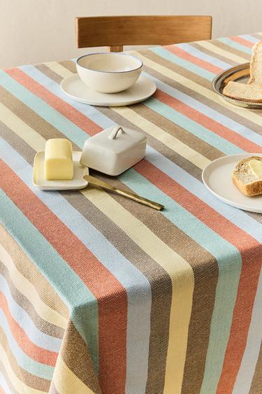 Zara TABLECLOTH WITH COLORED STRIPES - Blue