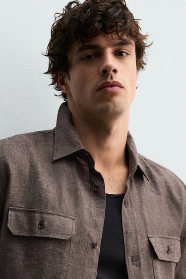 CAMISA REGULAR FIT 100% LINO - Marrón vigoré de Zara