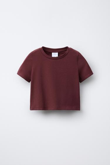 BASIC CROPPED T-SHIRT - Aubergine by Zara