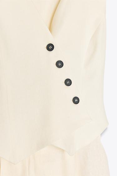 LINEN BLEND WAISTCOAT JUMPSUIT - Ecru by Zara - Image 8