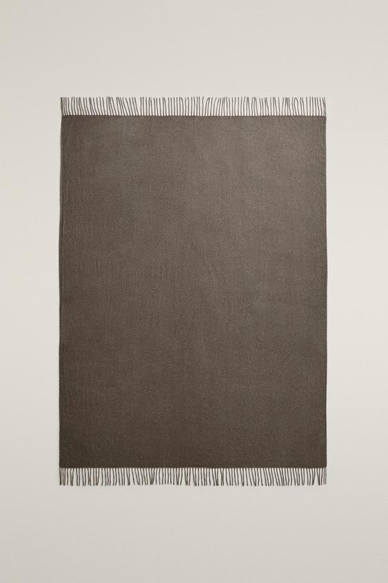 SOLID BLANKET WITH FRINGE - Brown by Zara - Image 0