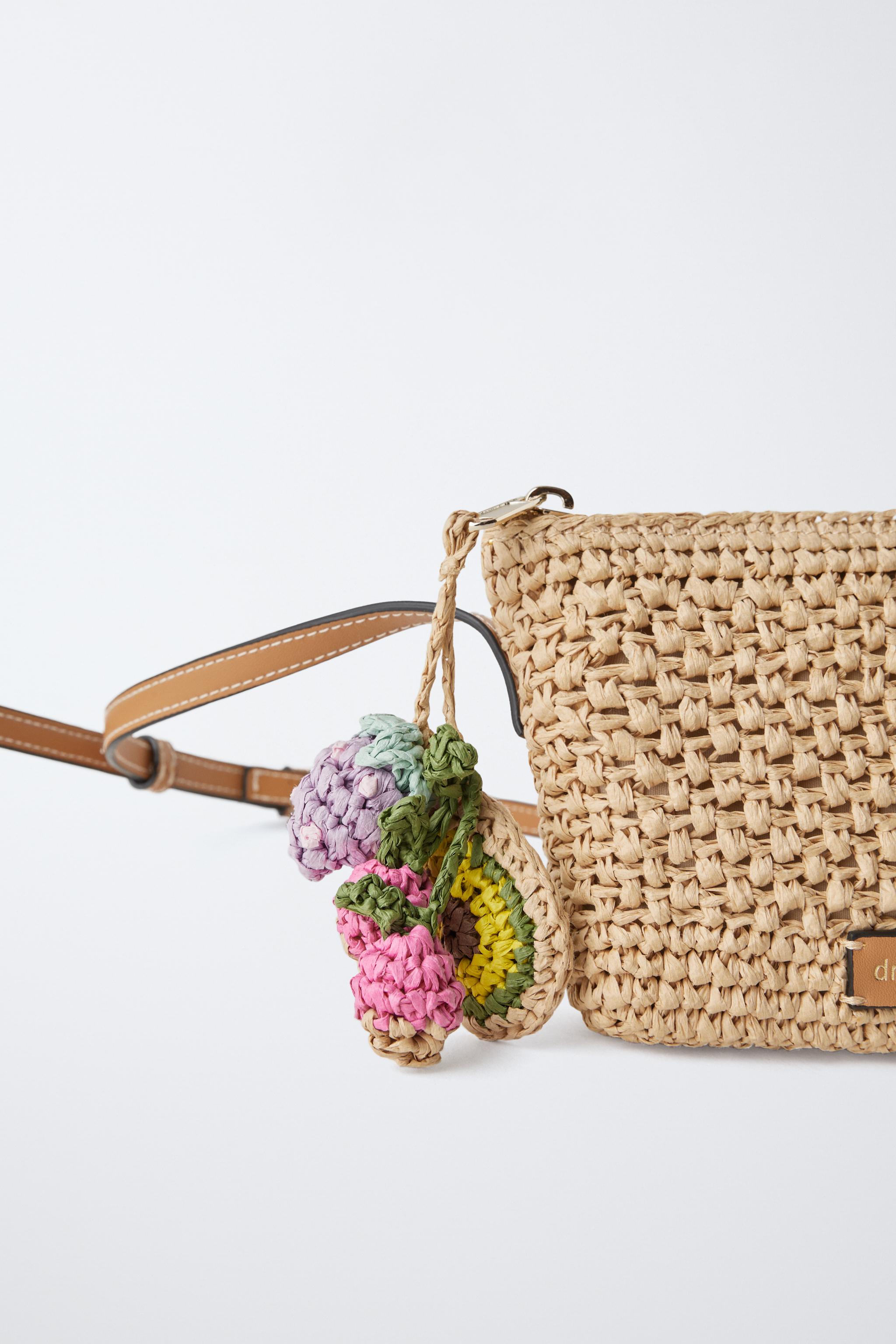 RAFFIA-EFFECT CROSSBODY BAG WITH CHARM Ecru White ZARA New Zealand