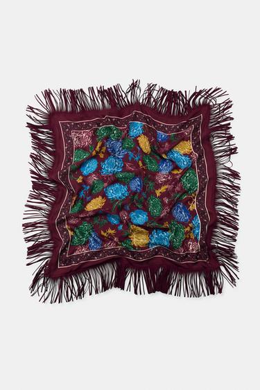 KHĂN QUÀNG LỤA PHA IN HỌA TIẾT - Màu đỏ rượu từ Zara