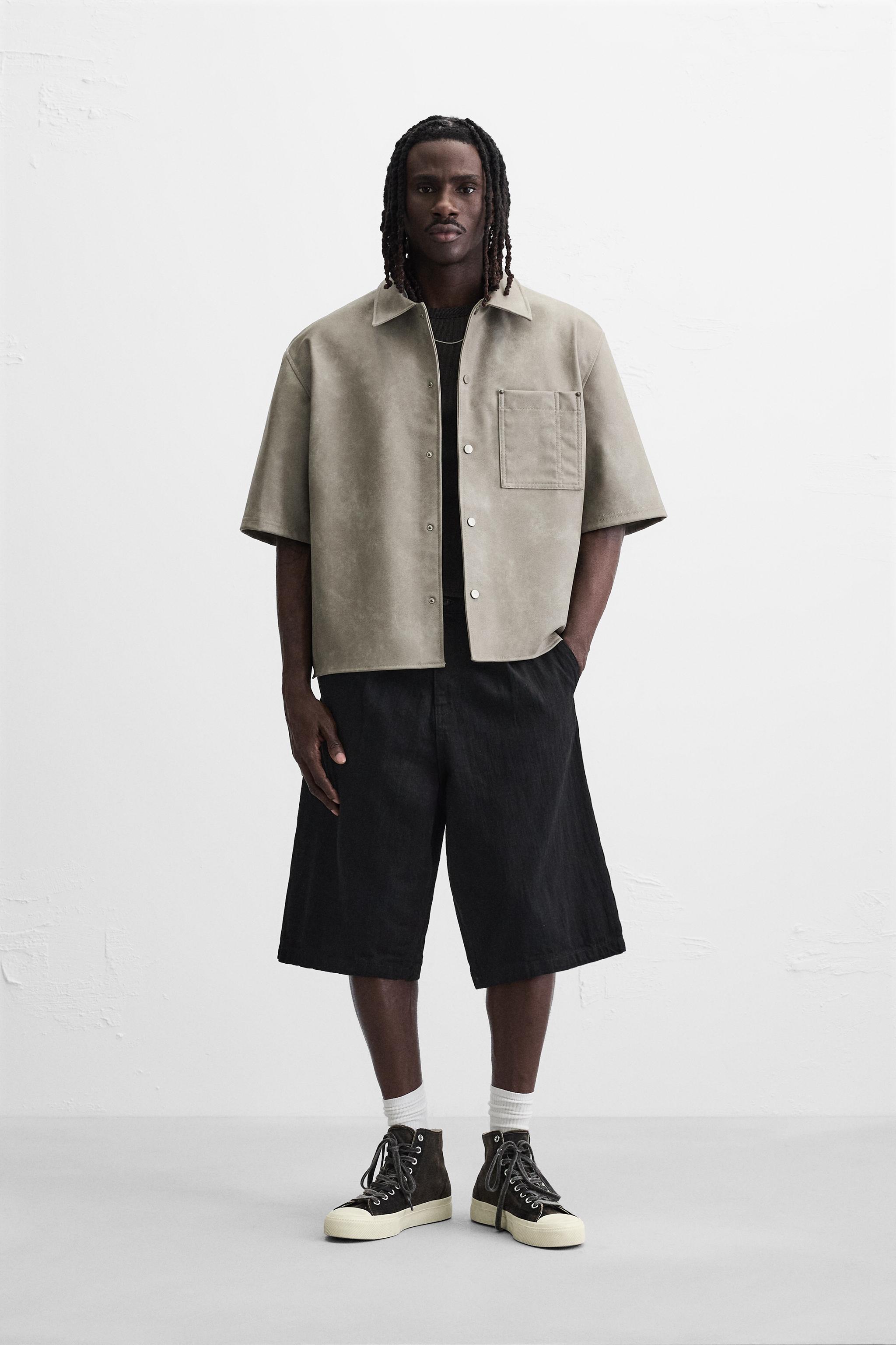 フェイクレザー シャツジャケット - ライトカーキ | ZARA Japan