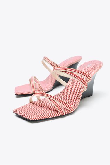 CHECK STRAPPY WEDGES - Red by Zara - Image 3