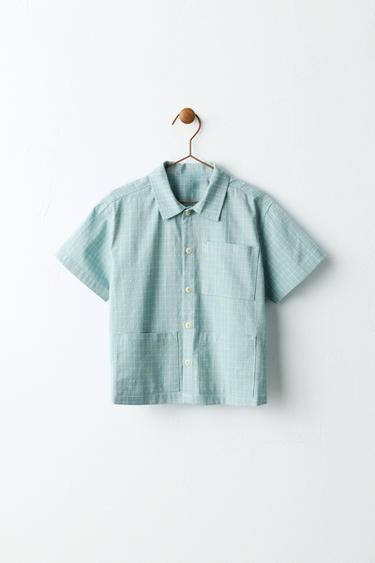 CHECK SHIRT WITH POCKETS - Light blue by Zara