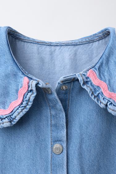 ROBE EN DENIM À COL CLAUDINE - Bleu de Zara - Image 2