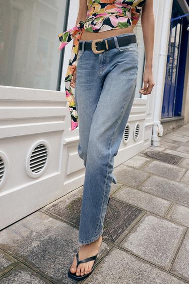 Z1975 SLIM FIT MID-WAIST JEANS WITH BELT - Mid-blue by Zara - Image 4
