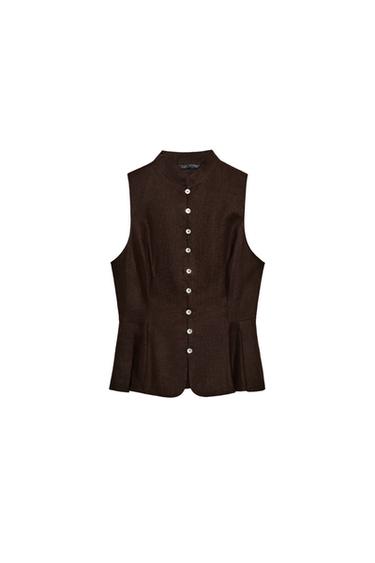 LINEN BLEND SLEEVELESS SHIRT - Brown by Zara
