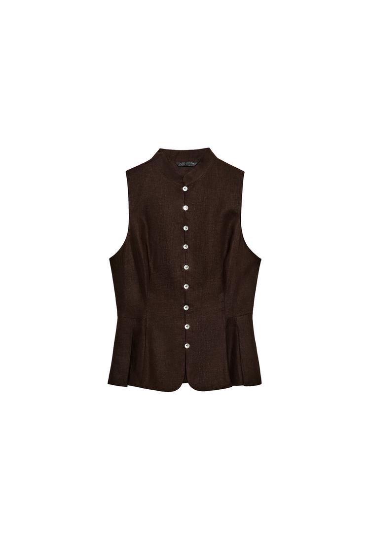 LINEN BLEND SLEEVELESS SHIRT