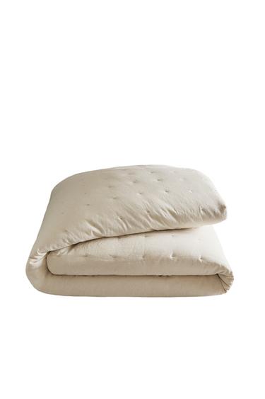 LINEN AND COTTON QUILTED BEDSPREAD - Ecru by Zara