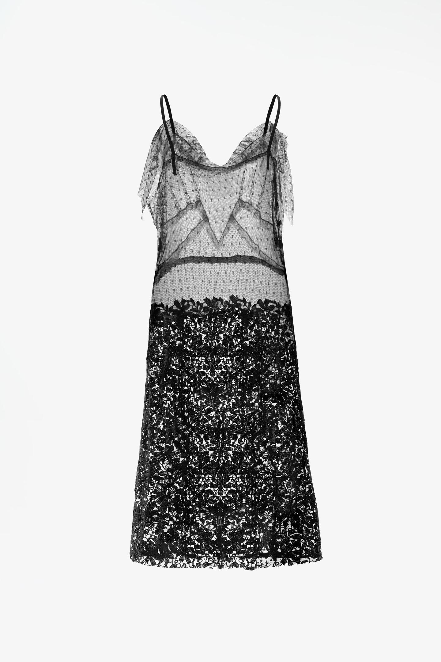 Женское платье Zara Limited Edition Guipure Dotted Mesh Slip, цвет: Чёрный — фото 4