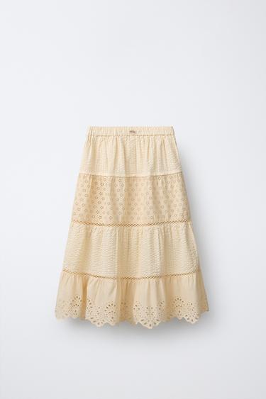 LONG PANELLED SCHIFFLI SKIRT - Butter by Zara - Image 0