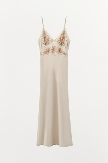 ROBE STYLE LINGERIE BRODERIES FANTAISIE - Verdâtre de Zara - Image 3