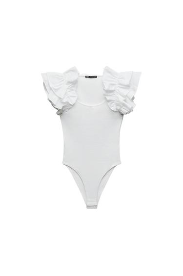 RIBBED BODYSUIT WITH RUFFLES