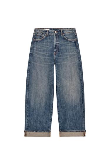 TRF BAGGY FOLDED MID-WAIST JEANS - Blue by Zara