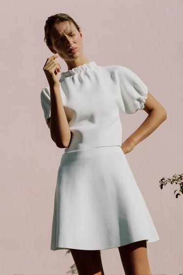 Zara KNIT MINI SKIRT - White